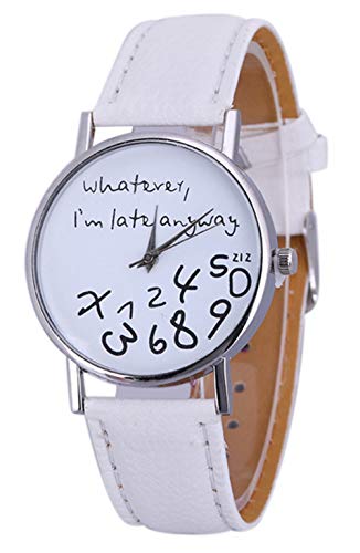 "Whatever, I'm late anyway" Print Leather Women Men Silver - Product Imagery