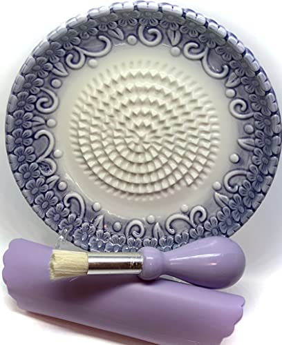 Premium Ceramic Garlic Grater Plate Set - Purple Embossed - Product Imagery