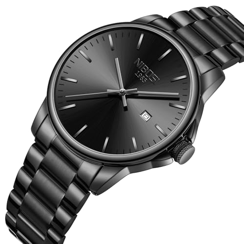 NIBOSI Men Watches Analog Quartz Stainless Steel Black Watches - Product Imagery