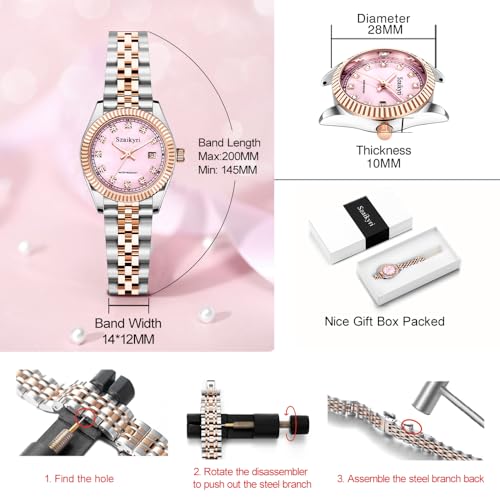 Szaikyri Classic Watch for Women with Solid Stainless Steel Band - Product Imagery
