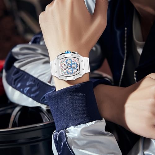 FANMIS Men's Tonneau Skeleton Watch Big Face Chronograph - Product Imagery