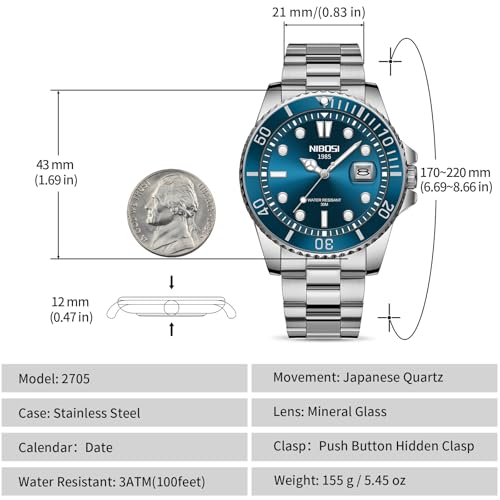 NIBOSI Men's Analog Watch, Gold Silver Stainless Steel Strap, - Product Imagery