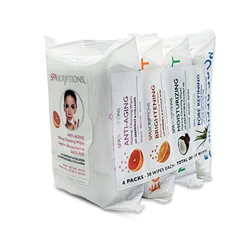 SpaScriptions Makeup Cleansing Wipes 30 CT, Variety 4 pack,02786 - Product Imagery