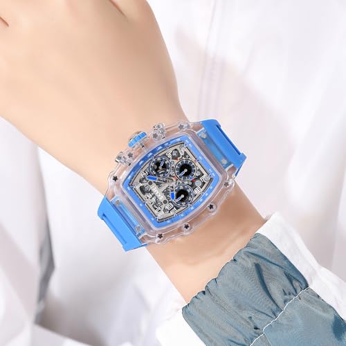 MASTOP Fashion Hollowed Men Watches Tonneau Transparent Silicone - Product Imagery