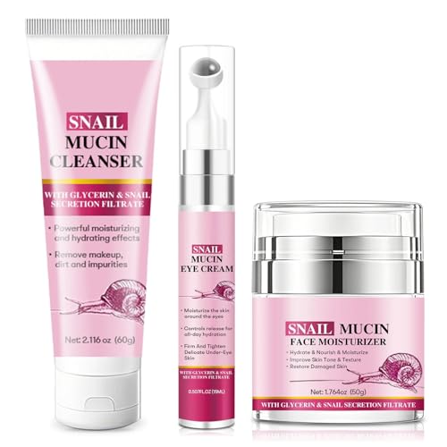 Snail Mucin Skincare Set,3 Pcs Cleanser, Eye Cream, Face Cream, - Product Imagery