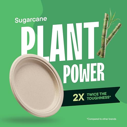 100% Compostable Paper Plates, Heavy Duty Disposable Plates - Product Imagery