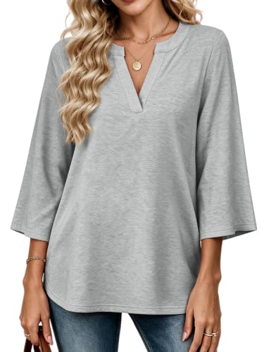 3/4 Length Sleeve Blouses for Women Dressy Casual Fall V Neck T - Product Imagery