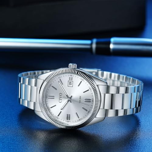 CIVO Analog Mens Watches Silver: Wrist Watches with Date Easy to - Product Imagery
