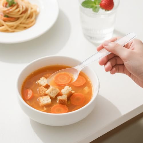 MOACOCK 200 Count Heavy Weight Clear Plastic Forks and Spoons - Product Imagery