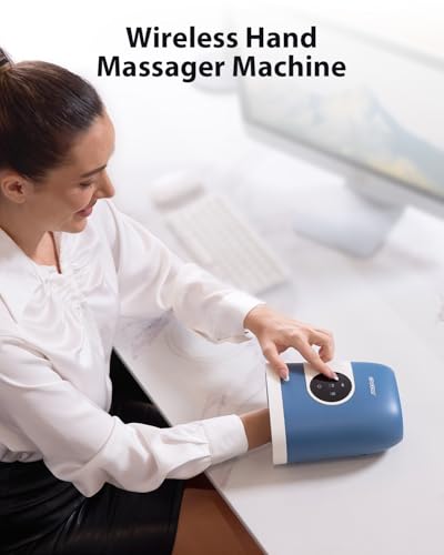 CINCOM Upgraded Hand Massager with Heat and Compression, Blue - Product Imagery