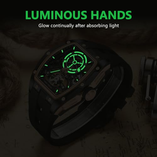 AIMES Men's Tonneau Skeleton Automatic Mechanical Watch, - Product Imagery