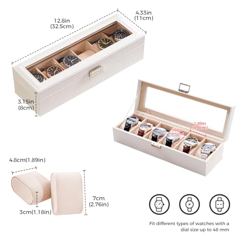 ProCase Watch Box, 6 Slot Mens Watch Display Case, White - Product Imagery