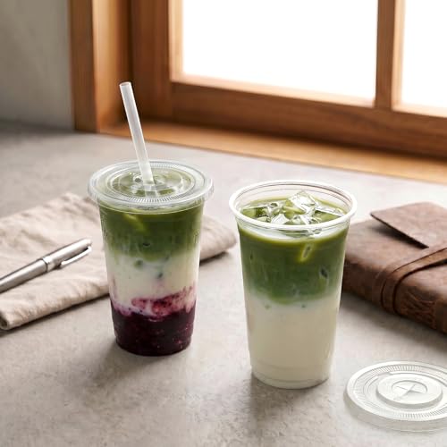 VITEVER [100 Sets - 16oz] Clear Plastic Cups with Lids and - Product Imagery
