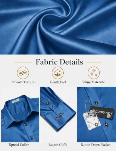COOFANDY Mens Silk Satin Dress Shirts Long Sleeve Shiny Button - Product Imagery