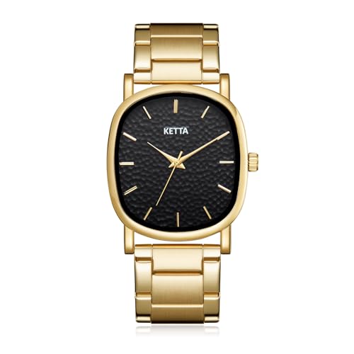 GORBEN Unisex Square Round Retro Gold Stainless Steel Strap - Product Imagery