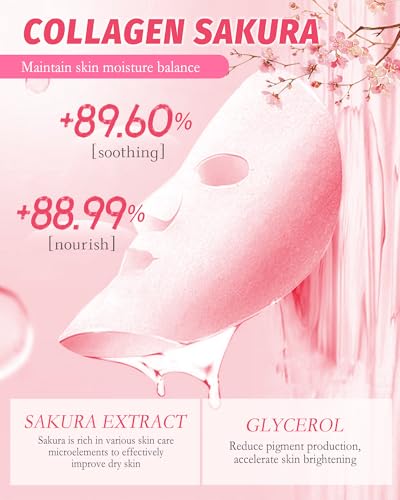 Facial Mask Skincare Set,10Pcs Sakura Collagen Skin Care Sheet - Product Imagery