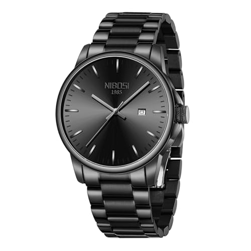 NIBOSI Men Watches Analog Quartz Stainless Steel Black Watches - Product Imagery