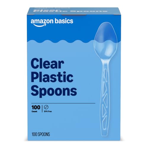 Amazon Basics Disposable Clear Plastic Spoons, Premium Quality, - Product Imagery