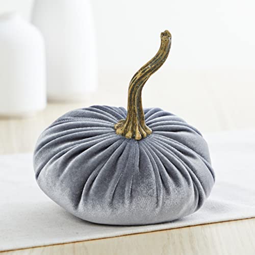 Set of 3 Small Velvet Pumpkins, Halloween indoor decor, purple - Product Imagery