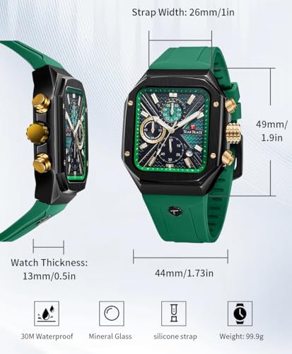 Mens Watches Waterproof Watch for Men Stopwatch Triple-Dial - Product Imagery
