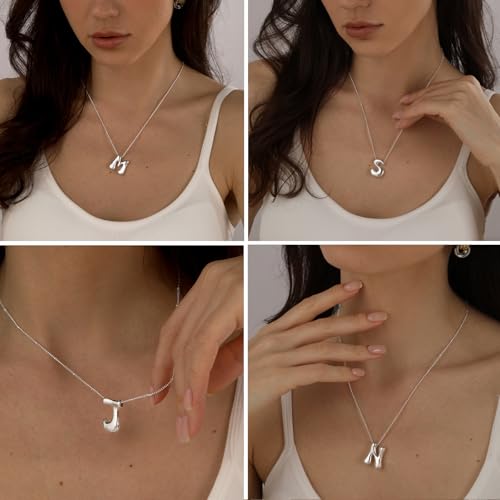 Bheop Initial Necklace for Women, Gold Silver A-Z Bubble Letter - Product Imagery