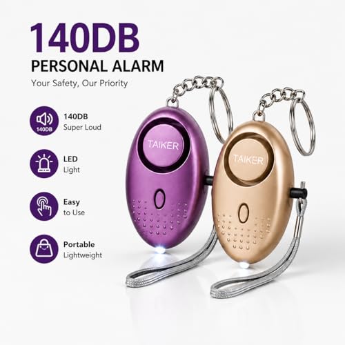 Personal Alarm for Women, 2Pcs 140dB Self Defense Keychain LED - Product Imagery