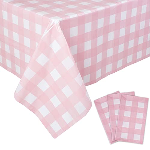 Kesfey 3 Packs Pink Gingham Tablecloth Pink and White Checkered - Product Imagery