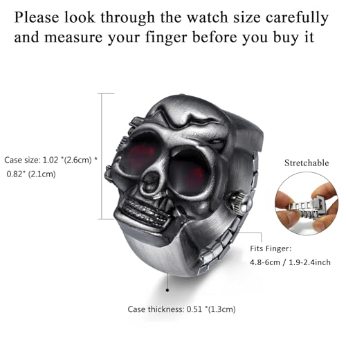 JewelryWe Men Women Finger Watch Punk Skull Flip-Open Cover - Product Imagery