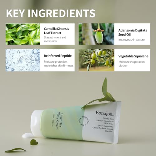 BONAJOUR] Green Tea Water Cream Vegan Moisturizing Facial Gel - Product Imagery