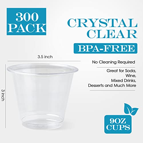 300 Pack 9oz Clear Plastic Cups,Disposable Crystal Drinking - Product Imagery