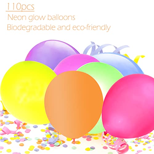 110 Pieces UV Neon Balloons Glow in the Dark Party Supplies - Product Imagery