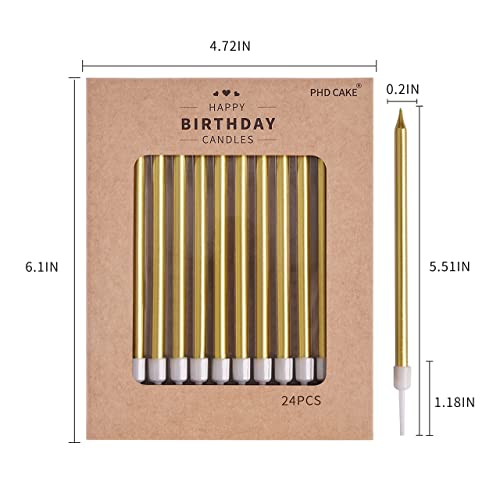 PHD CAKE Gold Long Thin Metallic Birthday Candles, Cake Candles, - Product Imagery