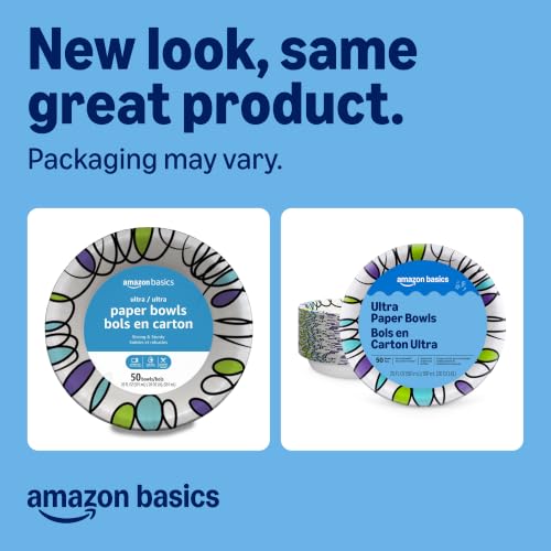 Amazon Basics Ultra Disposable Paper Bowls, 20 Oz, Microwave - Product Imagery