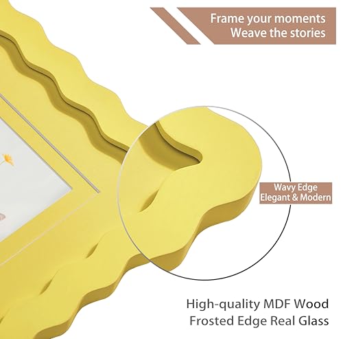 4x4 Yellow Picture Frame with Mat for 3x3, Curved Wavy Edge Deco - Product Imagery