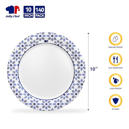 10 inch Disposable Paper Plates 140 Count, Soak Proof, Cut - Product Imagery