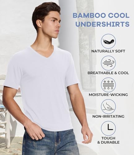 BAMBOO COOL Men's Undershirts V Neck, Moisture-Wicking Soft - Product Imagery