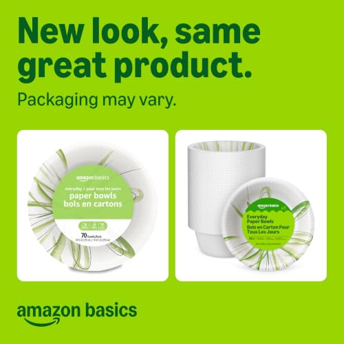 Amazon Basics Everyday Paper Bowls, 10 Oz, Disposable, 70 Count, - Product Imagery