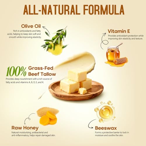 Hicream Beef Tallow for Skin, Beef Tallow and Honey Balm, 100% - Product Imagery