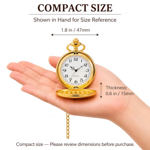 I-MART Smooth Vintage Pocket Watch with Chain (Gold) - Product Imagery