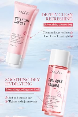 Travel Collagen Sakura Skincare Kit, 6pcs Skin Care Set include - Product Imagery