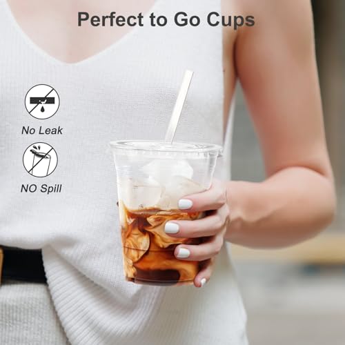 Dealusy 100 Pack - 16 oz Clear Plastic Cups with Lids and Straws - Product Imagery