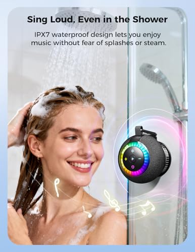 Bluetooth Shower Speaker IPX7 Waterproof: Removable Suction Cup, - Product Imagery