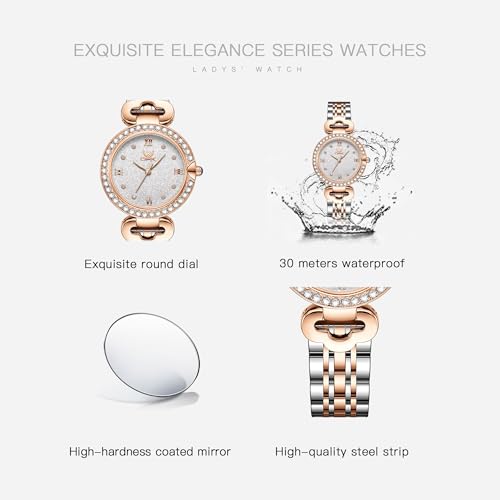 OPK Women Watch Diamond Rose Gold Analog Small Slim Stainless - Product Imagery