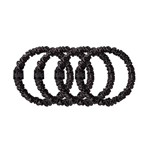 Slip Silk Hair Ties, Black Skinny Scrunchies, Set of 4 | - Product Imagery