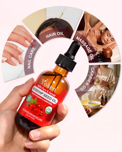 Yoken Organic Rosehip Seed Oil for Face, Skin & Hair, Cold - Product Imagery