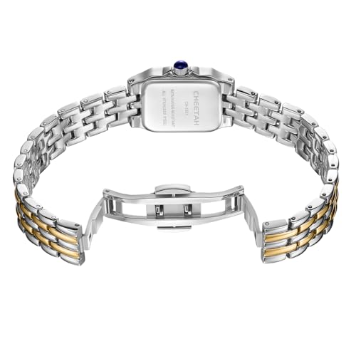CHEETAH Gold Watch for Women Small Vintage Bracelet Rectangular - Product Imagery