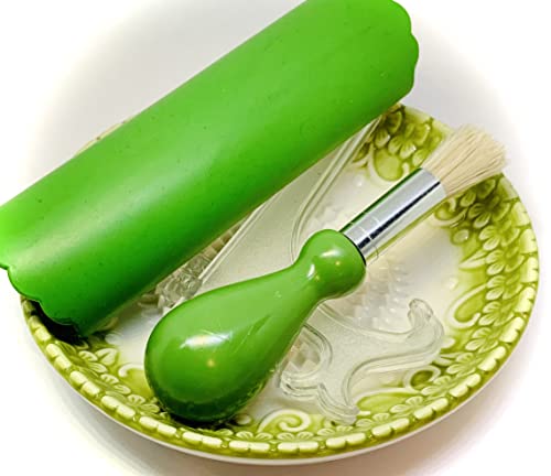 Premium Ceramic Garlic Grater Plate Set - Green Embossed - Product Imagery