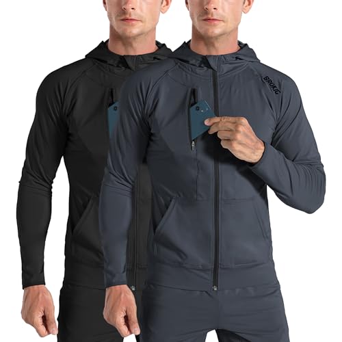 BROKIG Mens Windbreak Running Jacket Zip Up Hoodie - Product Imagery