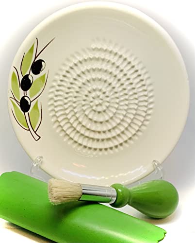 Premium Ceramic Garlic Grater Plate Set - White Olive - Product Imagery