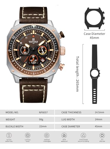 NAVIFORCE Men's Fashion Sport Watches Military Square Big Face - Product Imagery